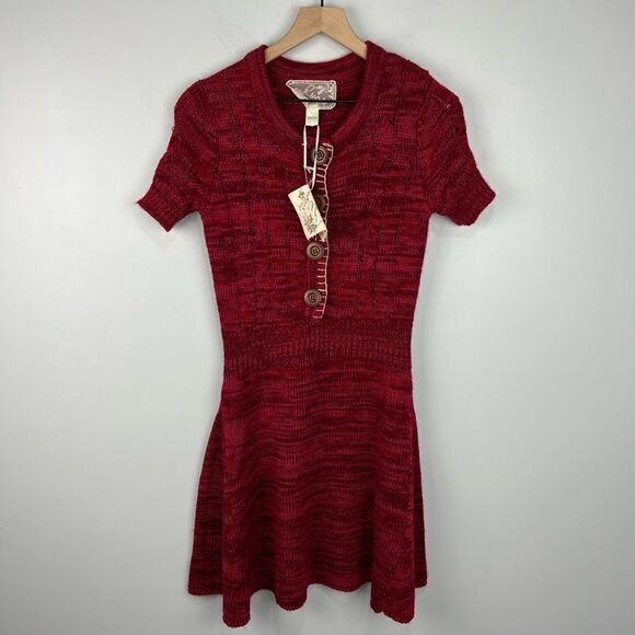 Anthropologie Nick & Mo Red Sweater Dress with Buttons S NWT - Picture 1 of 7
